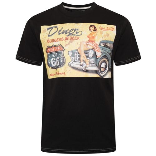 KAM – T-Shirt mit Disressed Diners-Print in Schwarz